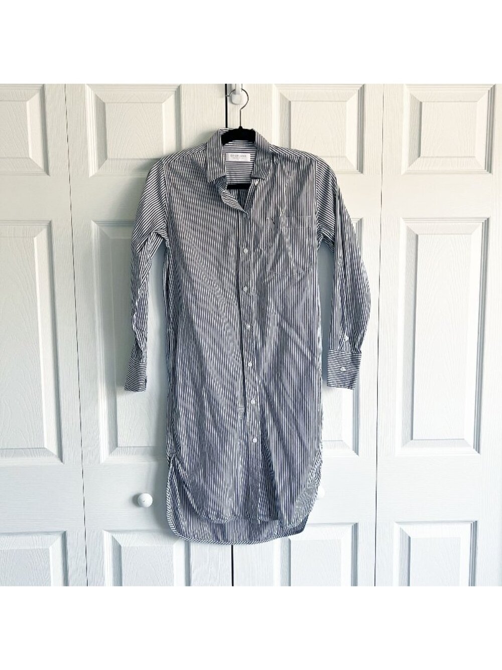 Everlane Blue White Striped Long Sleeve The Cotton Shirtdress Women's Size 00